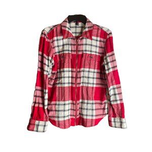 Chaps Womens Zip Jacket shirt Plaid Red Size M Holiday camp